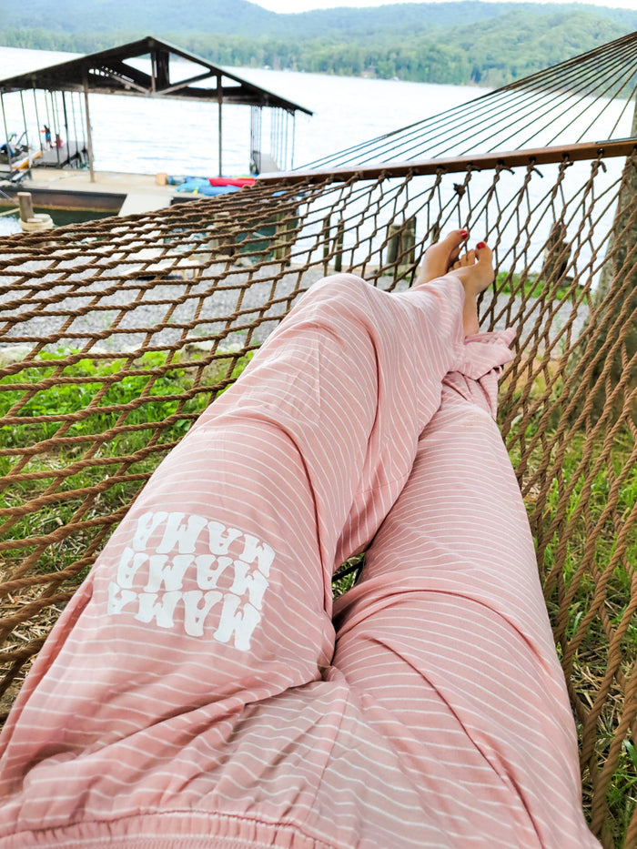 Pink and White Striped Lounge Pants
