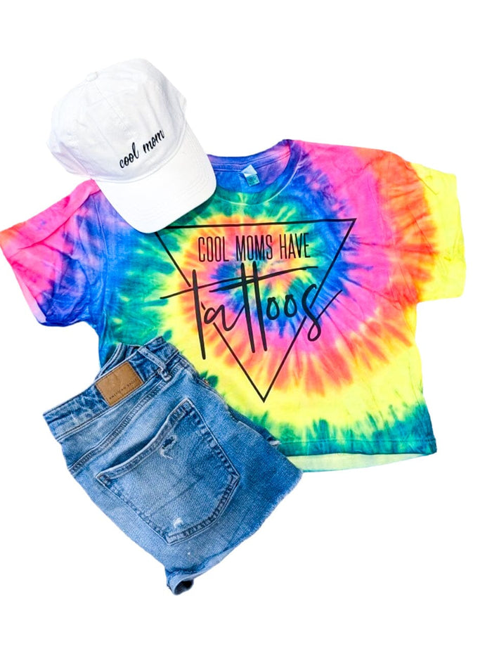 Cool Moms Have Tattoos Tie Dye Crop tee